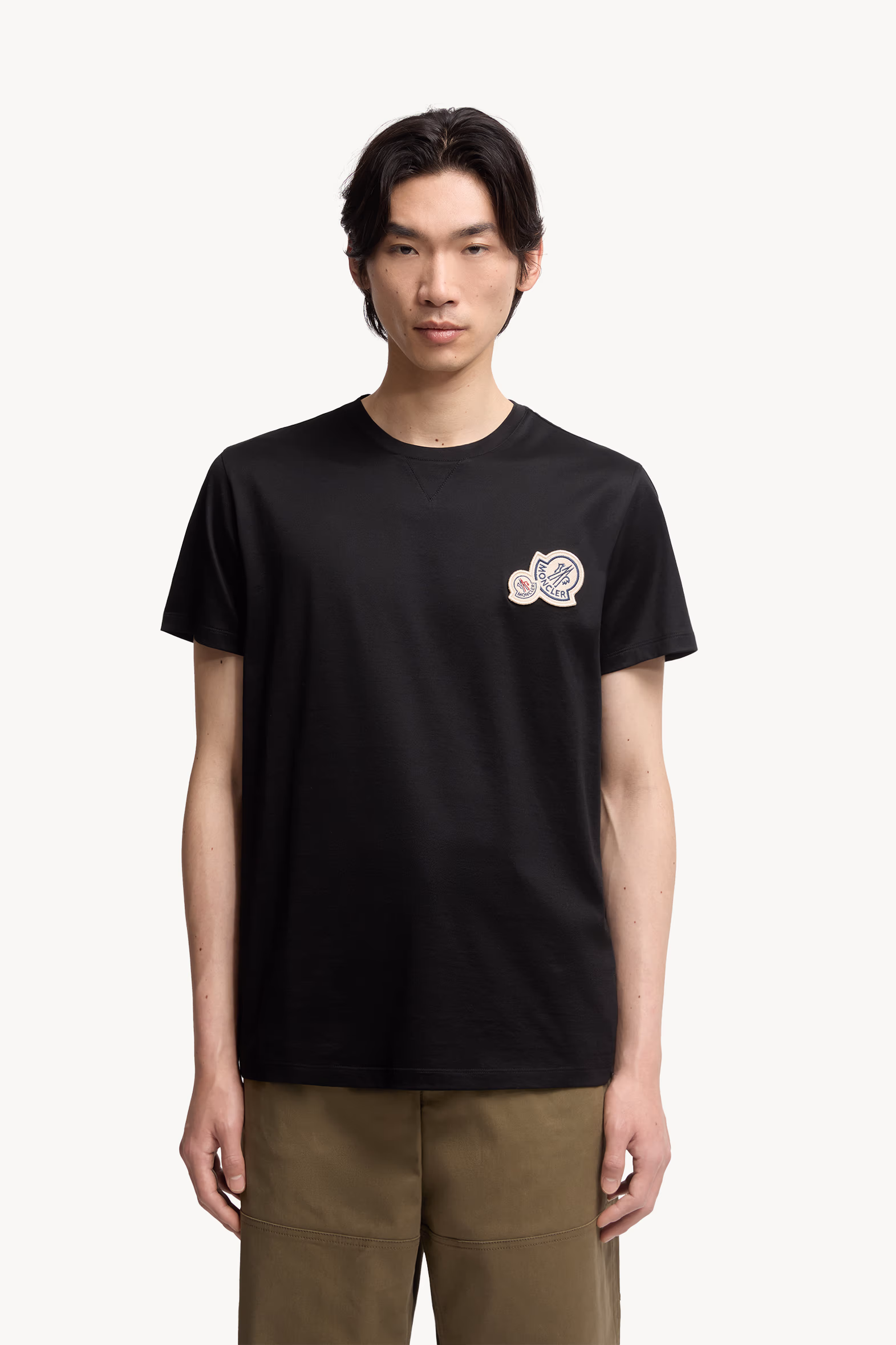 T-shirt en coton à empiècement logo Hommes Noir Moncler 3